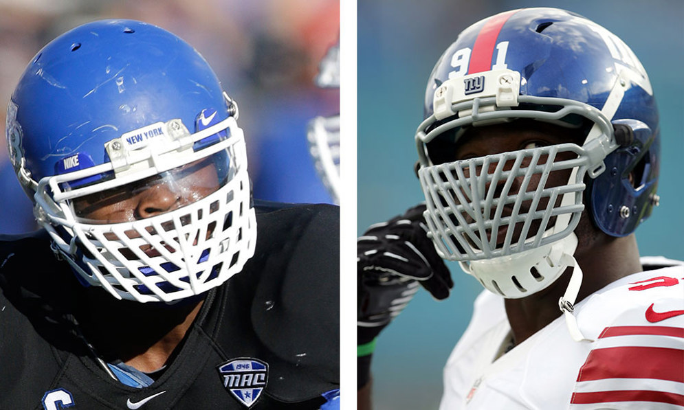 The NFL denied Khalil Mack&#x2019;s request to continue using the &#x201C;overbuilt&#x201D; face mask he wore in college but granted Justin Tuck&#x2019;s request for a medical exemption, so he can keep wearing his.&#xA0;(AP Photo/Mike Groll)&#xA0;(AP Photo/Paul Jasienski)