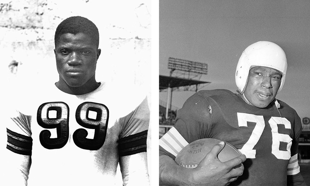 Hall of Famers Bill Willis, guard, and Marion Motley, back, both of the Cleveland Browns. (AP Photo/File) (AP Photo/Harry Hall)