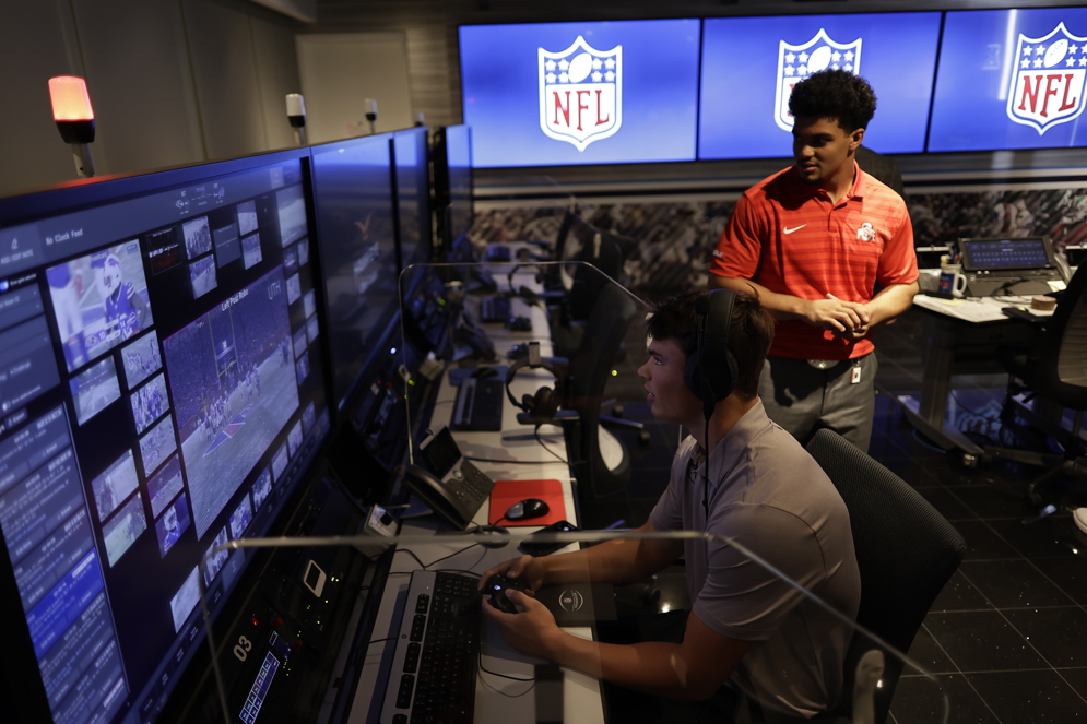 Ohio State football student-athletes participate in a full day of programming, including guest speakers from various NFL departments and professional development sessions, as part of NFL&#x27;s College Outreach Program.